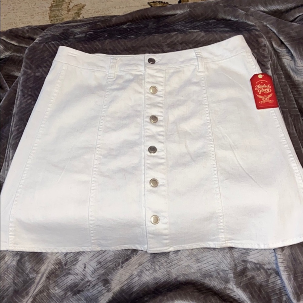White Button Down Denim skirt